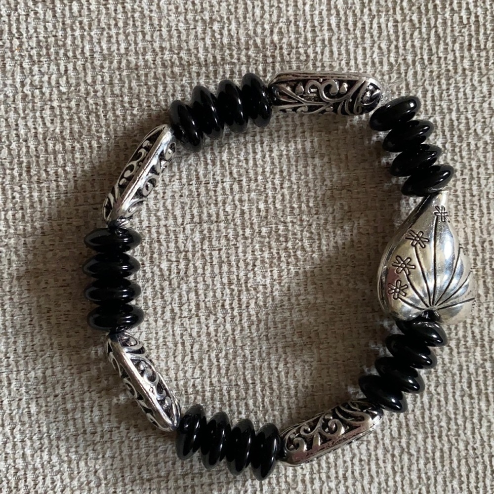 Silver & black beaded bracelets